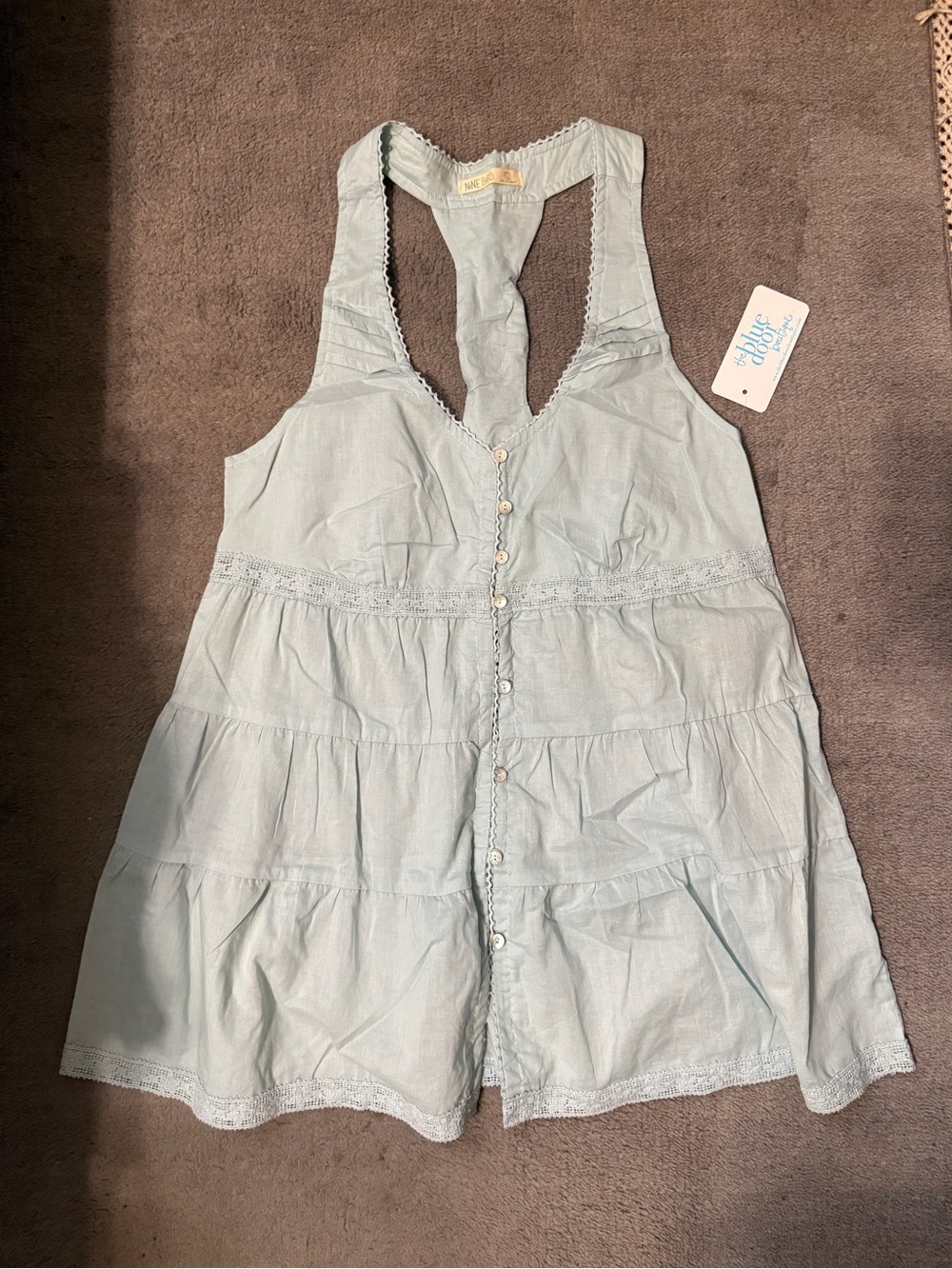 Nine Bird Boho Tiered Lace Trim Tank NWT Large